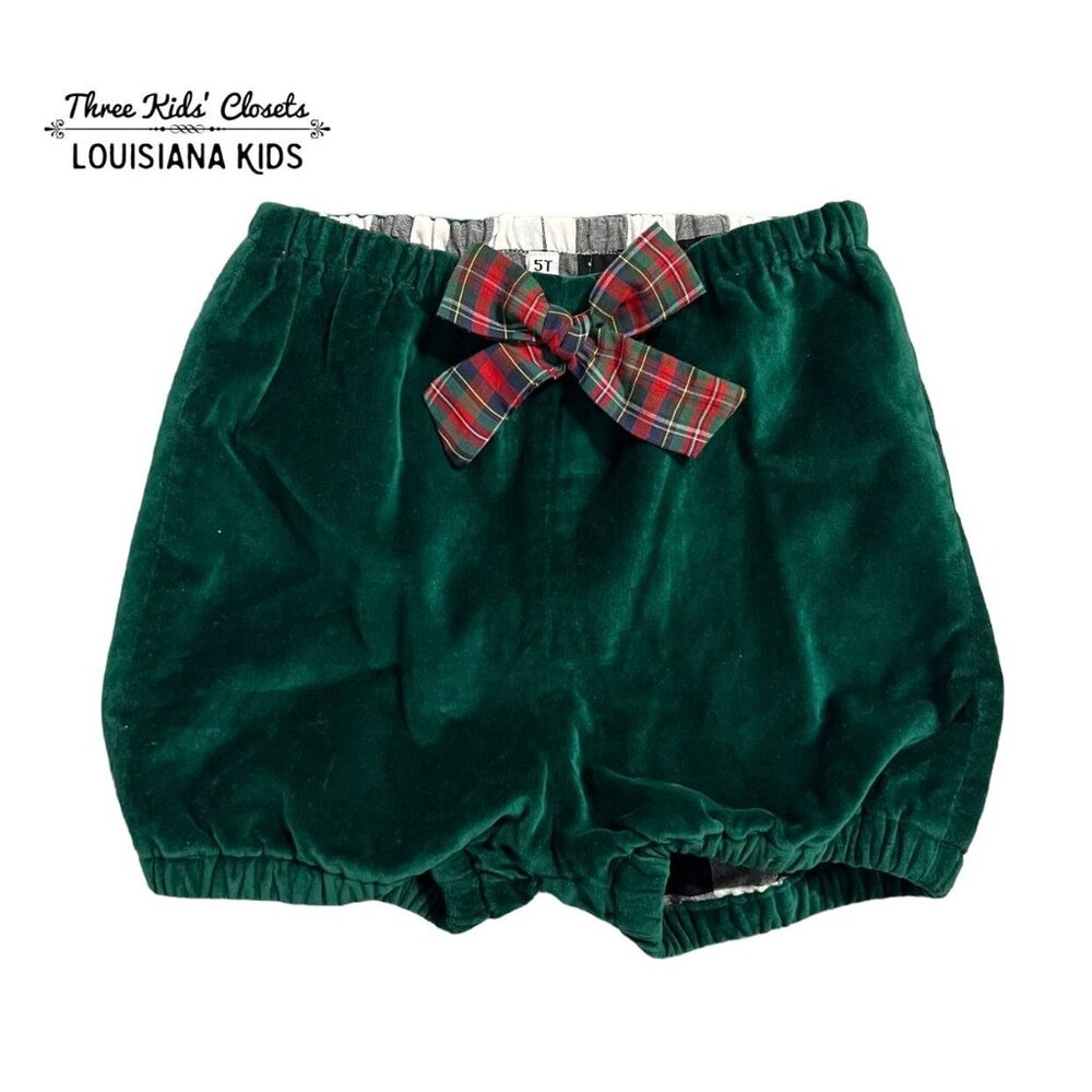 Holley + Sage 5T Handmade Christmas Green Velvet Bloomer Shorts